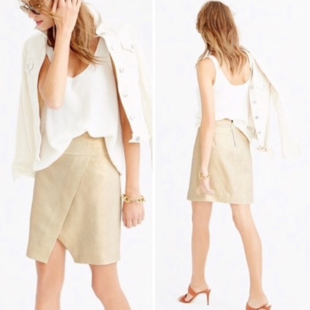 J. Crew Crossover Wrap Skirt Metallic Linen 6